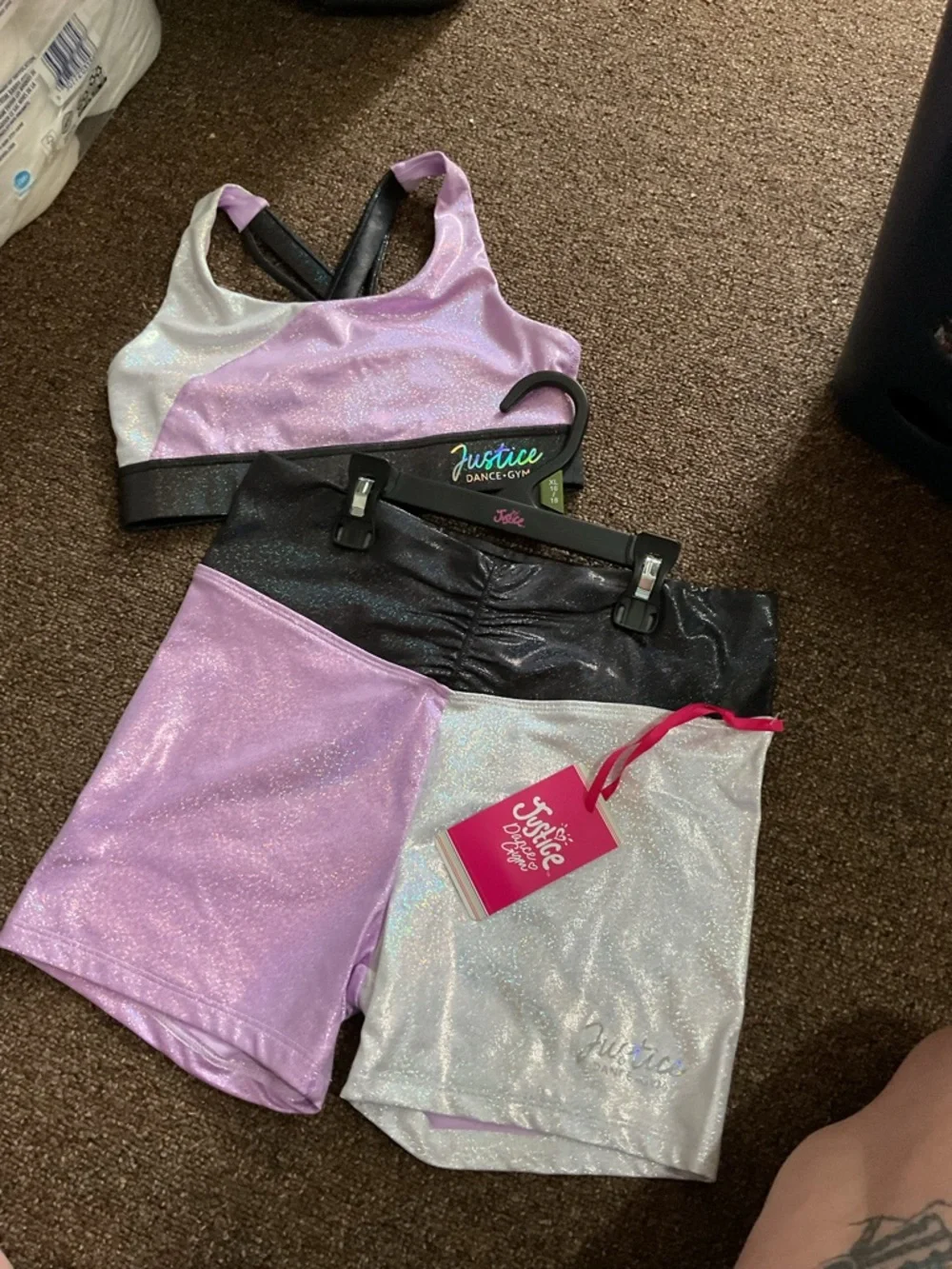 NWT Justice 2 piece sports bra and shorts set 7/8